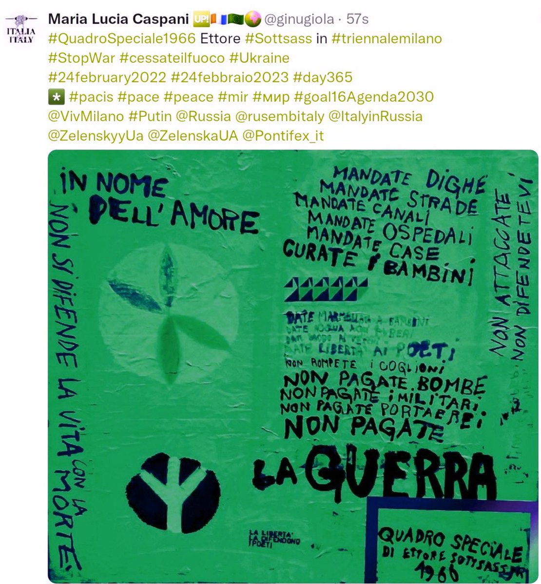 #QuadroSpeciale1966 Ettore #Sottsass 
già in mostra #triennalemi 
#StopWar #cessateilfuoco
#8May #8maggio2024
*️⃣ #pacis #mir #paix
#goal16 #Agenda2030 @UN
#PremioPaceCentroArteSeverMI 
#Culture4Peace #SoloPace 
@VivMilano @ignaziocassis @RobertoBolle
@zazoomblog @AgneseFiducia