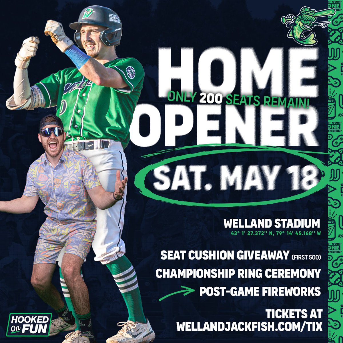 ONLY 200 SEATS REMAIN! The biggest home opener in Fish history presented by North Welland BIA! 🎟️showpass.com/2024-single-ga… #HOOKEDonFUN