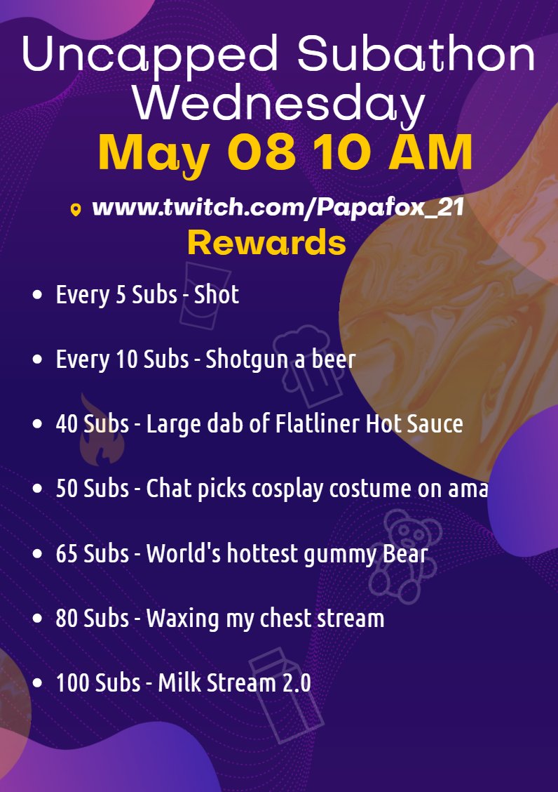 Had to repost as I was awake for 40 hours straight and had the wrong day on my poster 😂 I will be hosting my first uncapped subathon tomorrow WEDNESDAY (not thursday lol) starting at 10am and going throughout the day! #subathon #twitchaffiliates