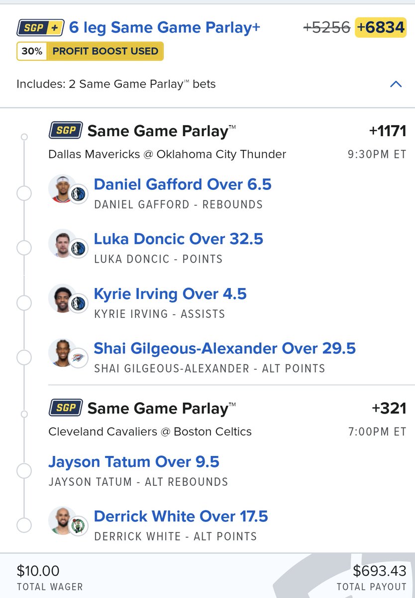 🚨 Tuesday NBA playoffs 🏀 🚨
Profit boosted parlay. Game 1s are tough. Bit of a guessing game. Play your faves solo, make your own or tail. Be responsible about it.
#gamblingX #nbaprops #nbabets #nbaparlay #basketballparlay  #samegameparlay #profitboost #fanduel #phillybetbros