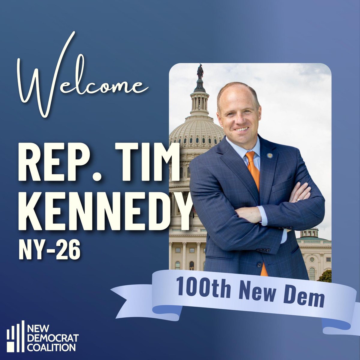 Welcome to our newest New Dem, @RepTimKennedy, representing New York’s 26th! Now 100 members strong, New Dems will keep working across the aisle to make life better for all Americans.