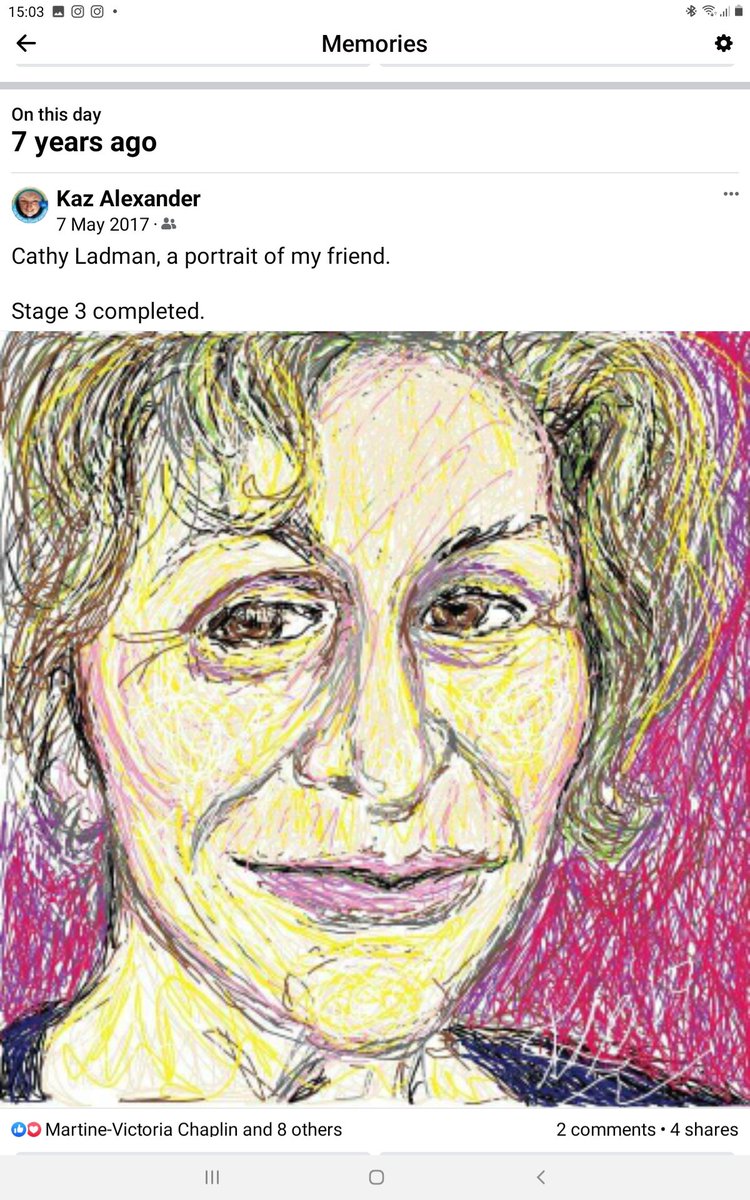 On this day, seven years ago, I completed & posted a portrait of my friend, stand up & actor, #CathyLadman...