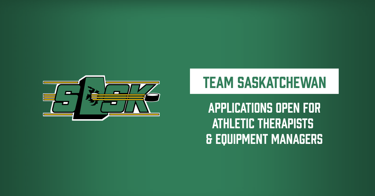 #SaskFirst program is seeking athletic therapists + equipment managers to join #TeamSask at upcoming competitions! 🟡Female U16 (Showcase Tournament) 🟢Female U18 (National Women's U18 Championship) 🟡Male U16 (WHL Cup) Application deadline: May 21. ➡️| hockeysask.ca/players/sask-f…