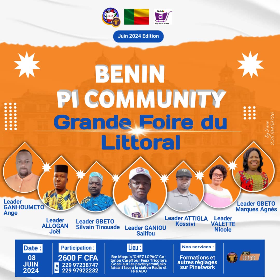 GOOD NEWS FOR HOLDERS OF PI COINS IN BENIN.  A major Training and Commercial Walk by accepting Pi as a means of payment at GCV 1π=314159$ is being organized on June 8 in Cotonou in the Littoral department 🇧🇯 Long live the revolutionary Pi Network project and the Pi Core team.