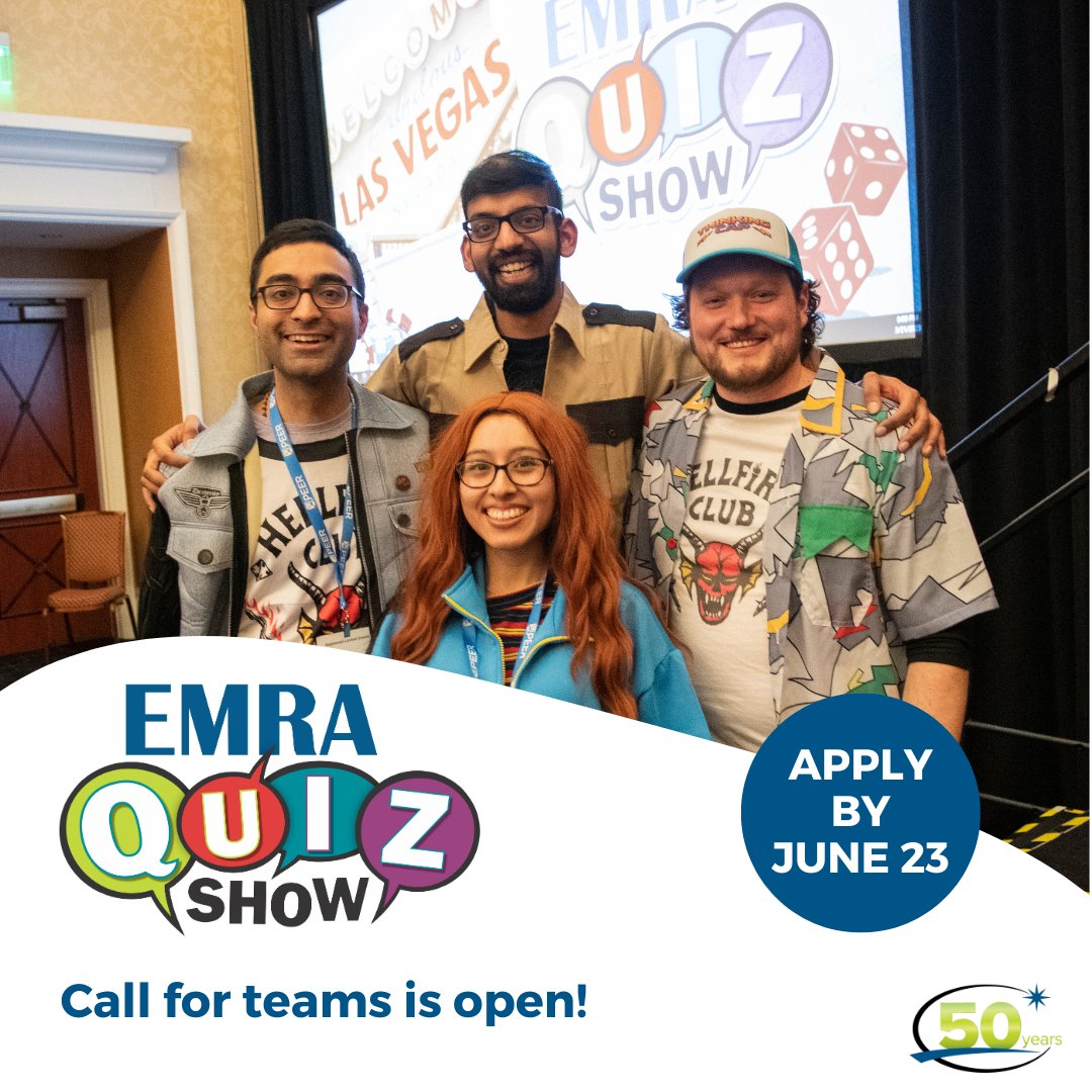 📣 ATTENTION, EM residents! Registration for the EMRA Quiz Show at ACEP24 is now open! Get a team together and come to Las Vegas to enjoy prepping for board exams at this fun event. Deadline for registration is June 23. Don't miss out and register TODAY 👉 bit.ly/3QzbfQ2