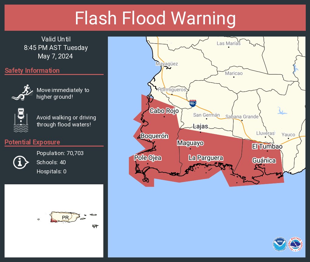 Flash Flood Warning continues for Cabo Rojo PR, Guánica PR and  Puerto Real PR until 8:45 PM AST