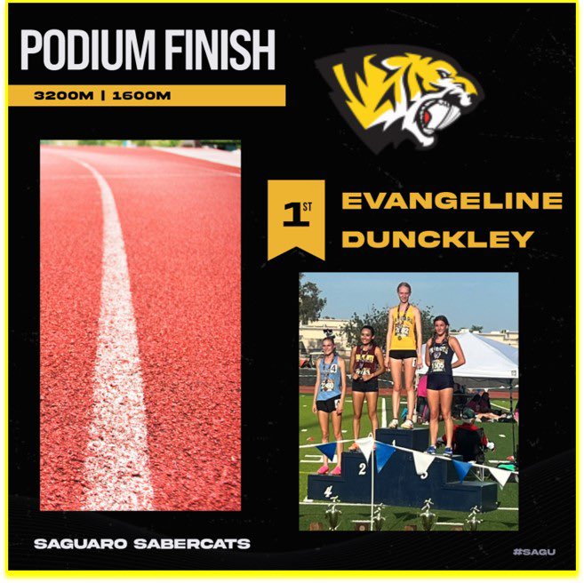 Want to give a shoutout to 2x AIA D3 Champion Evangeline Dunckley who took home 🥇 in 3200m (11:15) and 🥇 in 1600m (5:10) this past weekend.  

Evangeline will be competing in the AIA State Track & Field Championships this Friday/Saturday at Mesa Community College.  #SagU