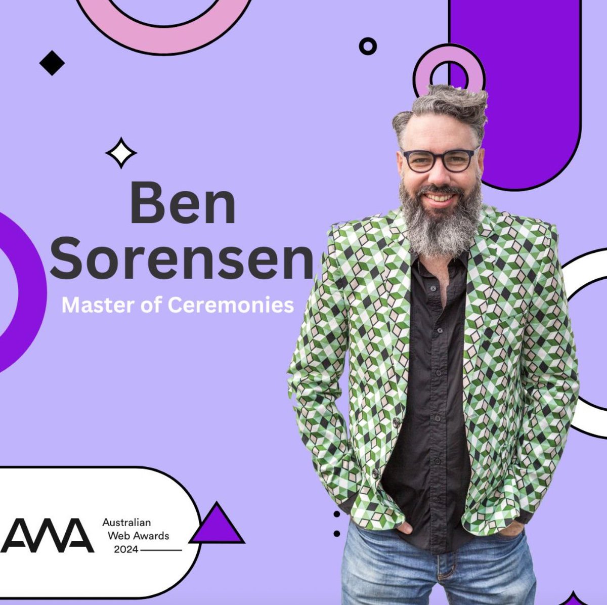 We're thrilled to announce that Ben Sorensen - the 'Master of Banter' will be returning as our Master of Ceremonies for the 2024 Australian Web Awards!

Tickets close on 10th May - book now at webawards.com.au 

#AWA2024 #melbourneevents #webdevelopment #webawards