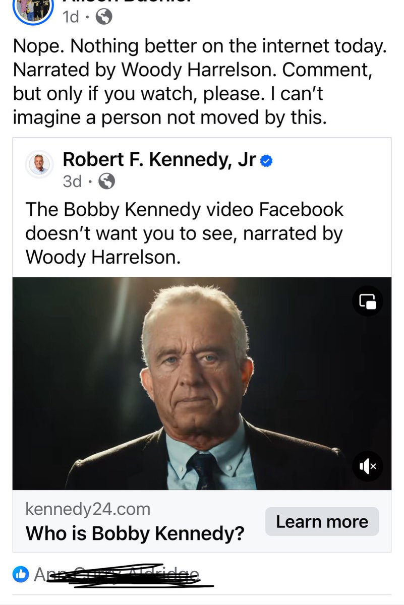 I have 2000 friends and a ton of followers on Facebook. This video got 1 like. It didn’t even get any negative feedback. That’s a shadow ban. #BobbyBan #Kennedy24