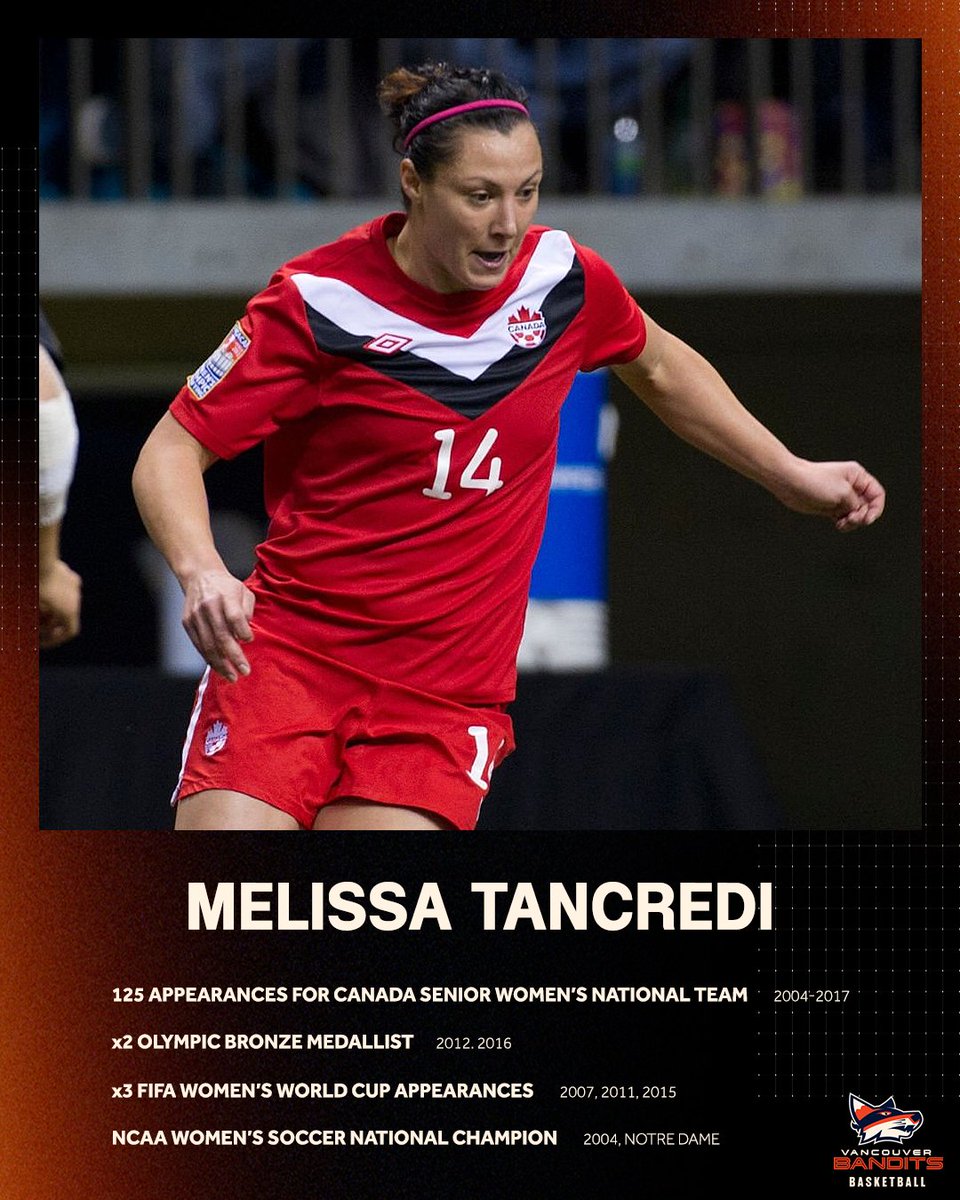Introducing our Girls & Women in Sports pre-game guest speaker: Melissa Tancredi 👏

Tancredi appeared in 125 games for @CanadaSoccerEN and is a x2 Olympic bronze medalist and x3 @FIFAWWC participant.

🗓️ Sunday, May 26, @LangleyEvents 
🎟️ thebandits.ca/girls-and-wome…

#LikeABandit