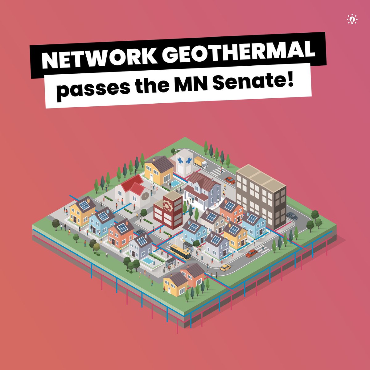 The Senate energy bill passed yesterday, marking a big step forward for #NetworkGeothermal this #mnleg session! Let’s keep showing up for bold climate action so the House passes an even stronger version that advances network geothermal pilots across our state. 👏