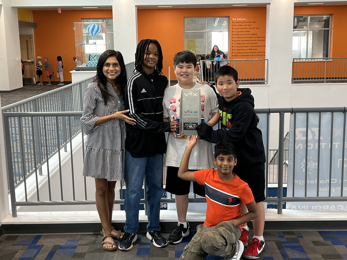 So proud of this group of 4…they competed in the VEX Worlds Tournament in Texas & received the Innovation Award! This award is presented to the team that exemplifies a high level of innovation and creativity! Way to take on the world, Cowboys! 🌟🎉@HickoryRidgeES @CabCoSchools