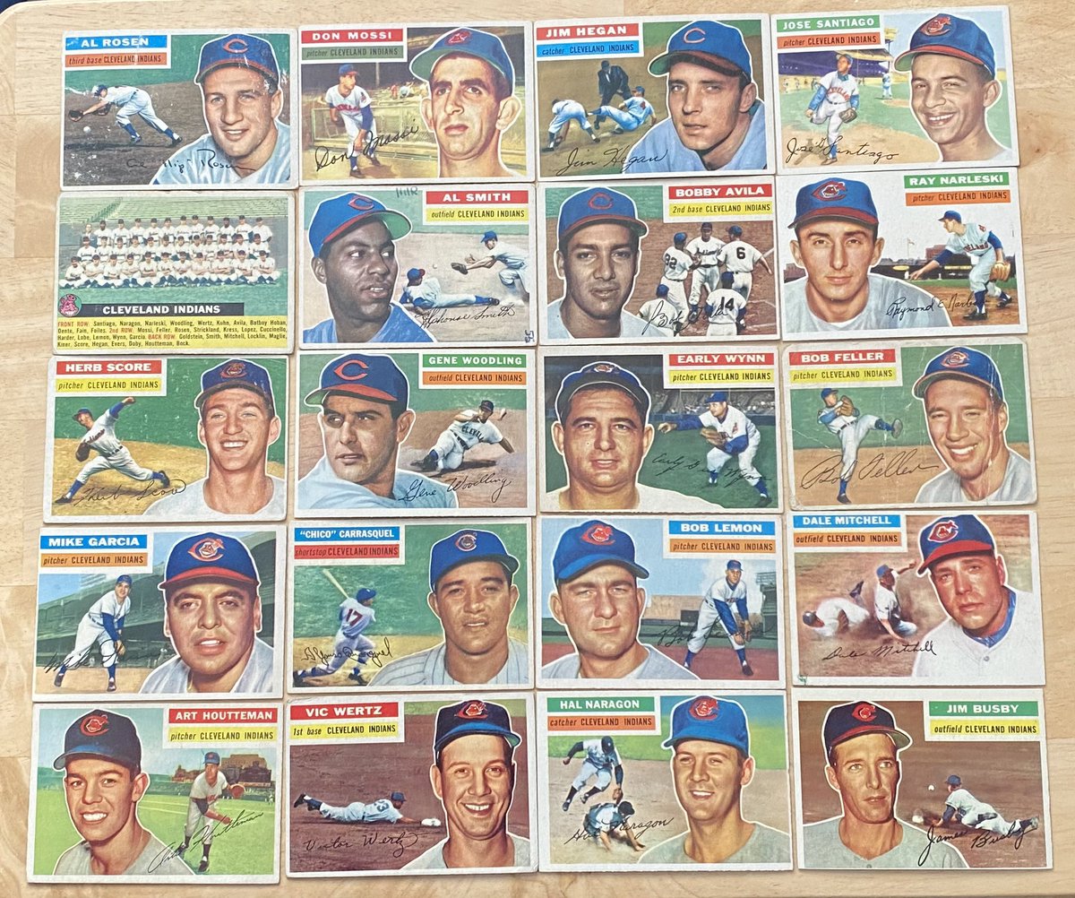 With today’s arrival of Jim Hegan from friend @CardsCtb my 56 Topps Indians team set is done. Love the 56’s.