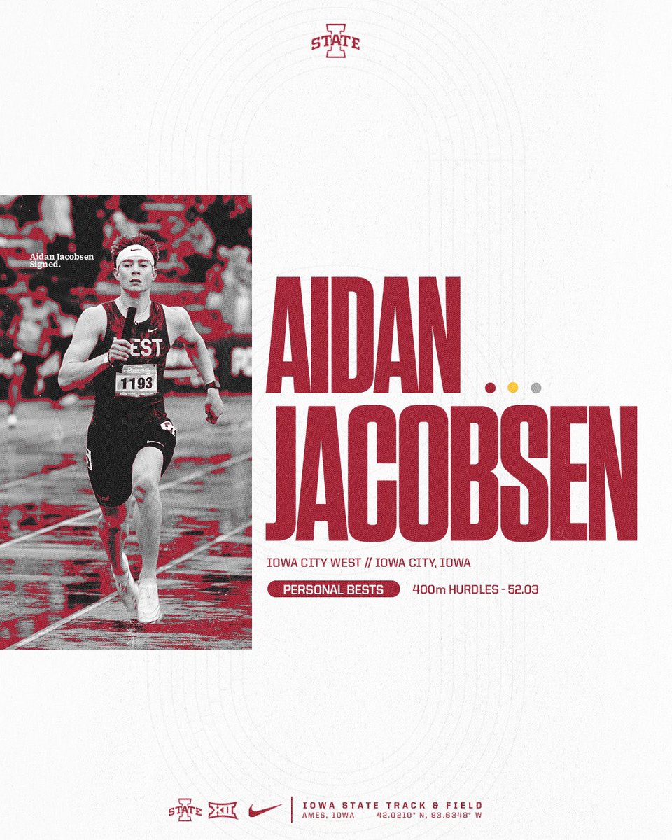 𝑺𝑰𝑮𝑵𝑬𝑫: Aidan Jacobsen   ‣ 2x Drake Relays Champion ‣ 4x Iowa State Champion #Hurdle4ISU