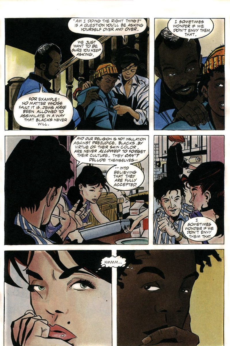using this panel from Static 1993 out of context for this is so insane. Virgil’s lesson had nothing to do with a violent response to oppression being labeled as oppression (because it’s not), he was being taught antisemitism and to never be prejudicial towards anyone.