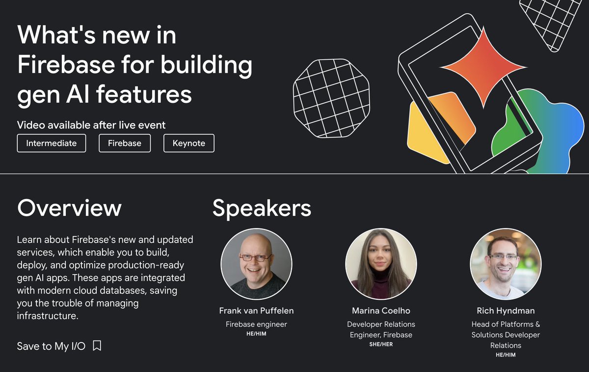 What's New in Firebase at Google I/O with @coelho_dev, @geekyouup and me. It's essentially a 8x longer version of the monthly Firebase Release Notes videos. I hope the engineering teams realize that we'll need 8x more @firebase updates ready by May 14🤔 io.google/2024/explore/8…