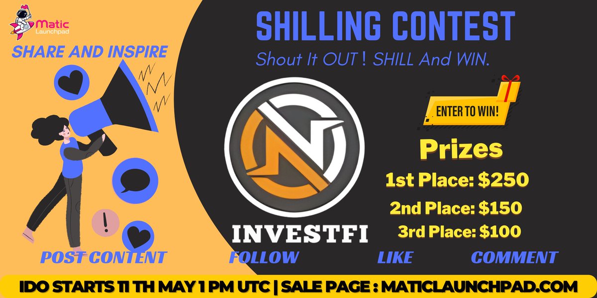 🚀@InvestFi_0x Shilling Contest Has Begun! 🎉 It's time to show your support and win big! 🌟 How to Participate: Share posts, news, or updates with your friends and communities. Fill this form - forms.gle/Rj1H6iX9683YZk… 🏆 Prizes: 1st Place: $250 2nd Place: $150 3rd Place: $100