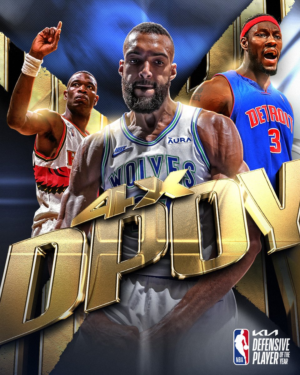 NBA's tweet image. 4x #KiaDPOY 🤯

Rudy Gobert joins an exclusive club with Dikembe Mutombo and Ben Wallace!