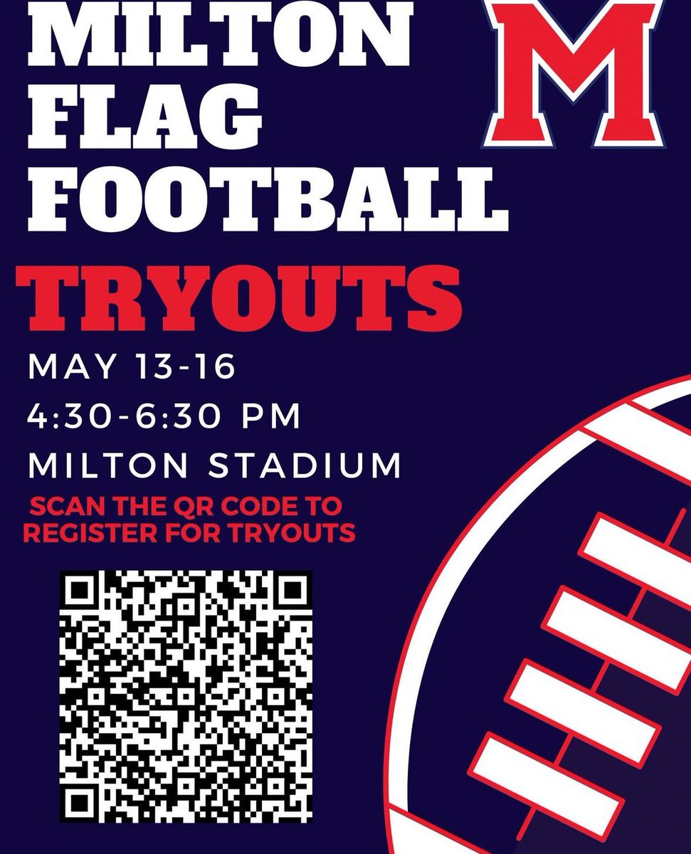 Milton High School Flag Football (@miltonflag) on Twitter photo Tryouts start Monday.  Sign up today. Tryouts start Monday.  Sign up today.