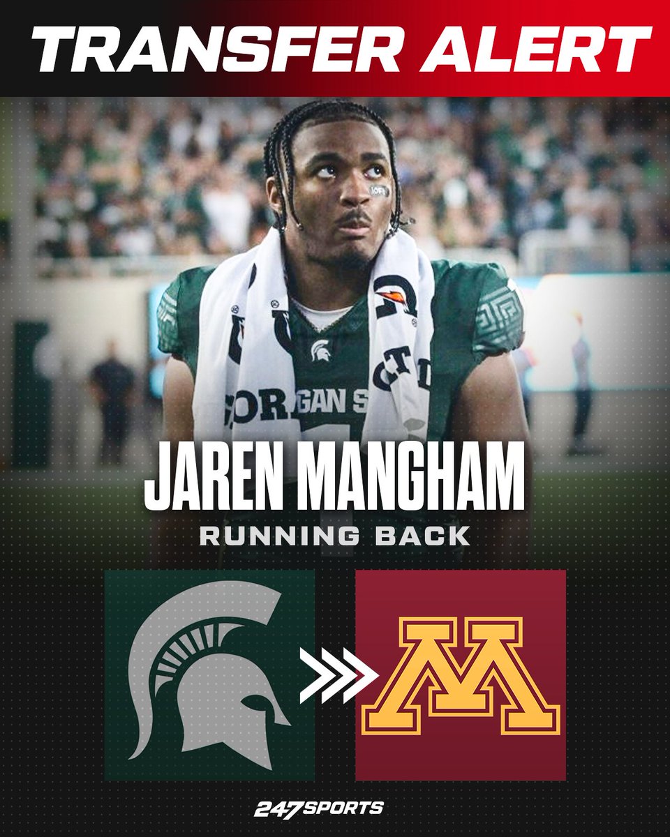 BREAKING: The #Gophers have received a commitment from Michigan State graduate transfer RB Jaren Mangham. Mangham has 23 career rushing touchdowns, and will have one year to play at Minnesota. Another veteran tailback for 2024. 247sports.com/college/minnes…