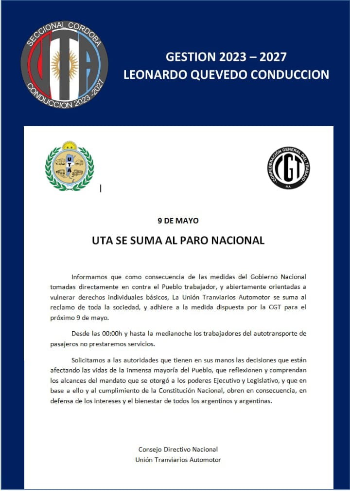 oficial_uta_cba's tweet photo. Secretaría de prensa UTA Córdoba https://t.co/UWTfyHni39