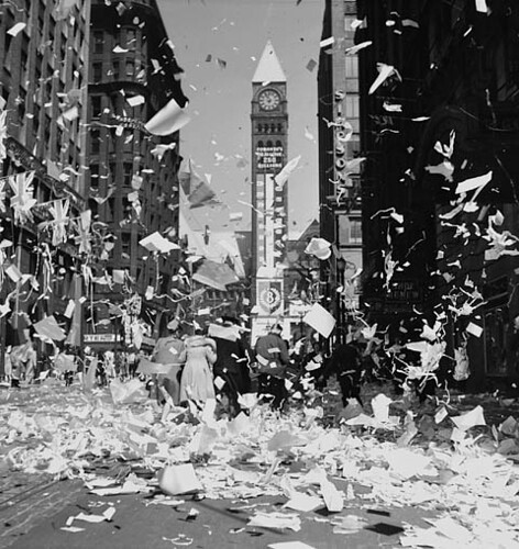 May 7, 1945: VE Day! the end of the war in Europe. Toronto and the rest of the nation went crazy in celebration. Halifax saw riots and vandalism by servicemen, drunk and exhausted from the years of conflict.