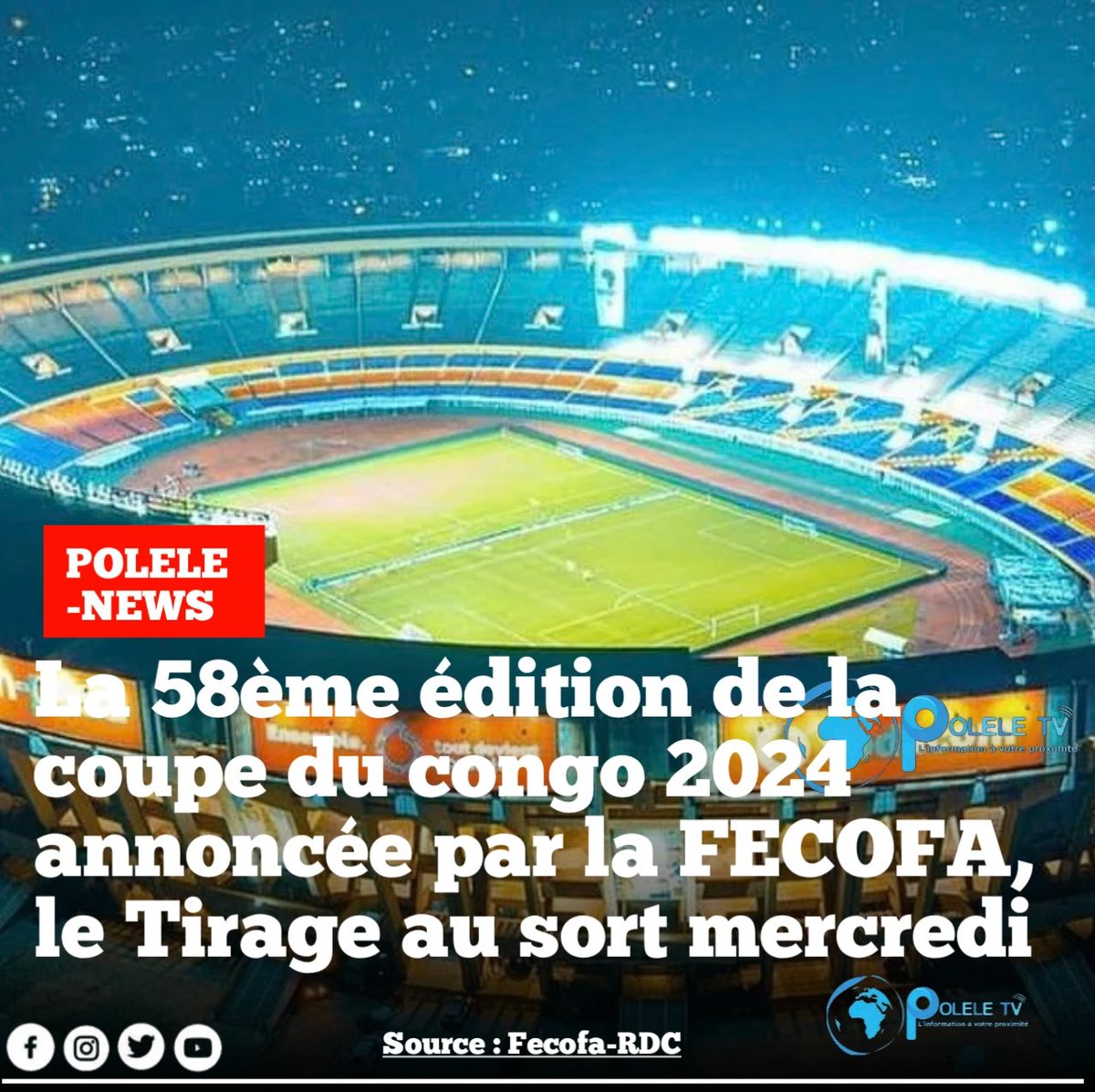 RDC | #Foot : La FECOFA annonce le lancement de la 58ème édition de la coupe du congo 2024, tous les clubs du pays sont concernés sans exception. Le tirage au sort aura lieu ce mercredi 8 mai, à la maison du football congolais. #FECOFARDC #CoupeDuCobgo #TirageAuSort #FootballRDC