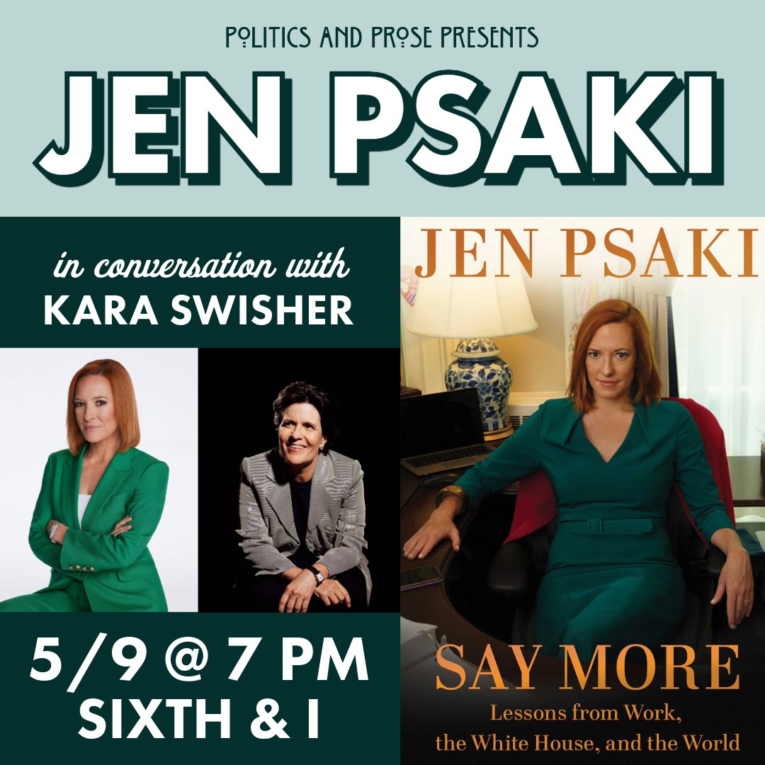 Thursday, join @jrpsaki to discuss SAY MORE - the surprising lessons she’s learned on her path to success and offers unique yet universal advice about how to be a more effective communicator in any situation - w/ @karaswisher - 7PM @ @SixthandI - bit.ly/3wf37NT
