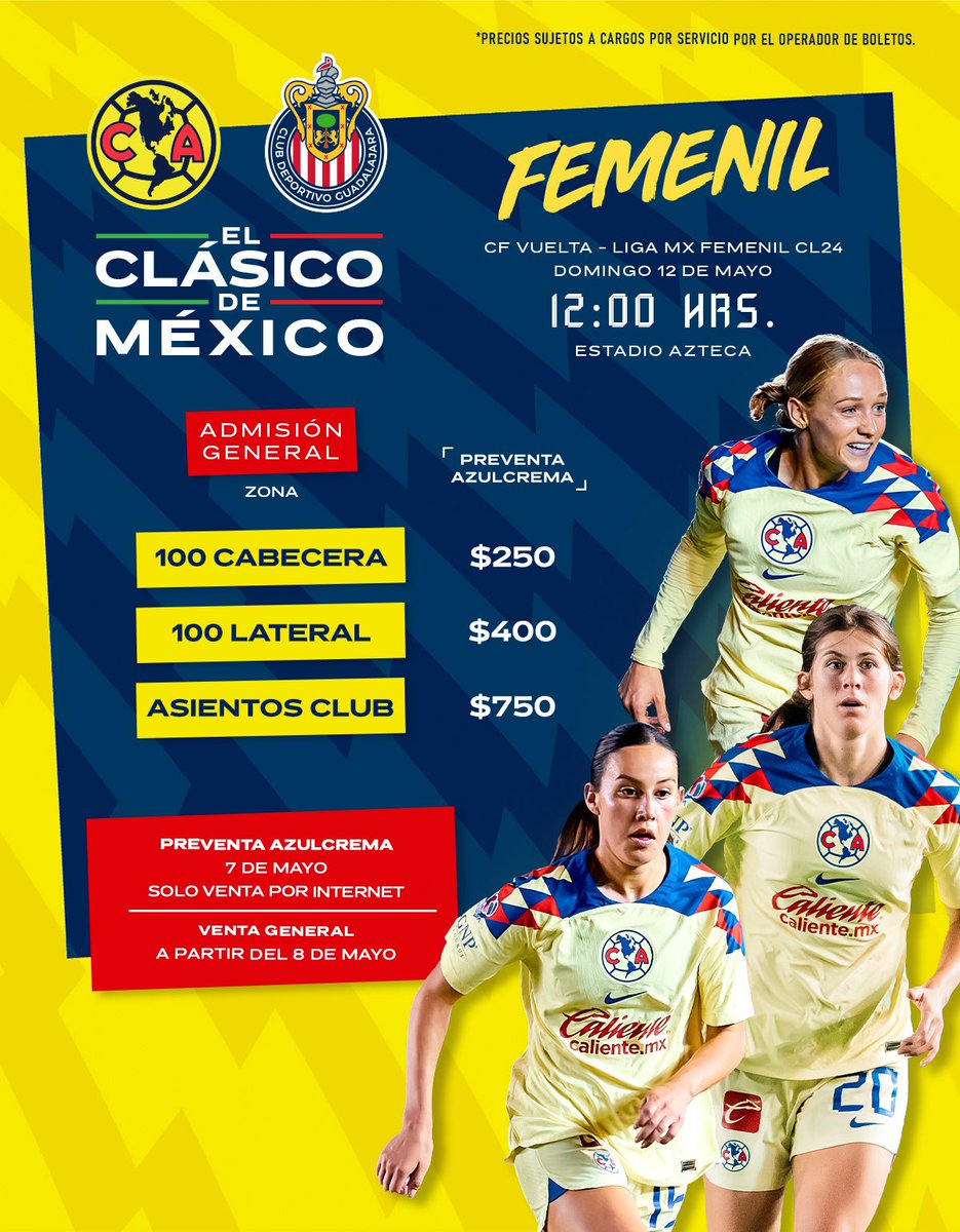 ¡Vamos con la preventa Azulcrema!

⚽️ 𝐂𝐅 𝐕𝐔𝐄𝐋𝐓𝐀 | América vs. Chivas 
💻 Venta online ya disponible.
🎟️ Mañana venta general. 

Nos vemos el domingo en el @EstadioAzteca