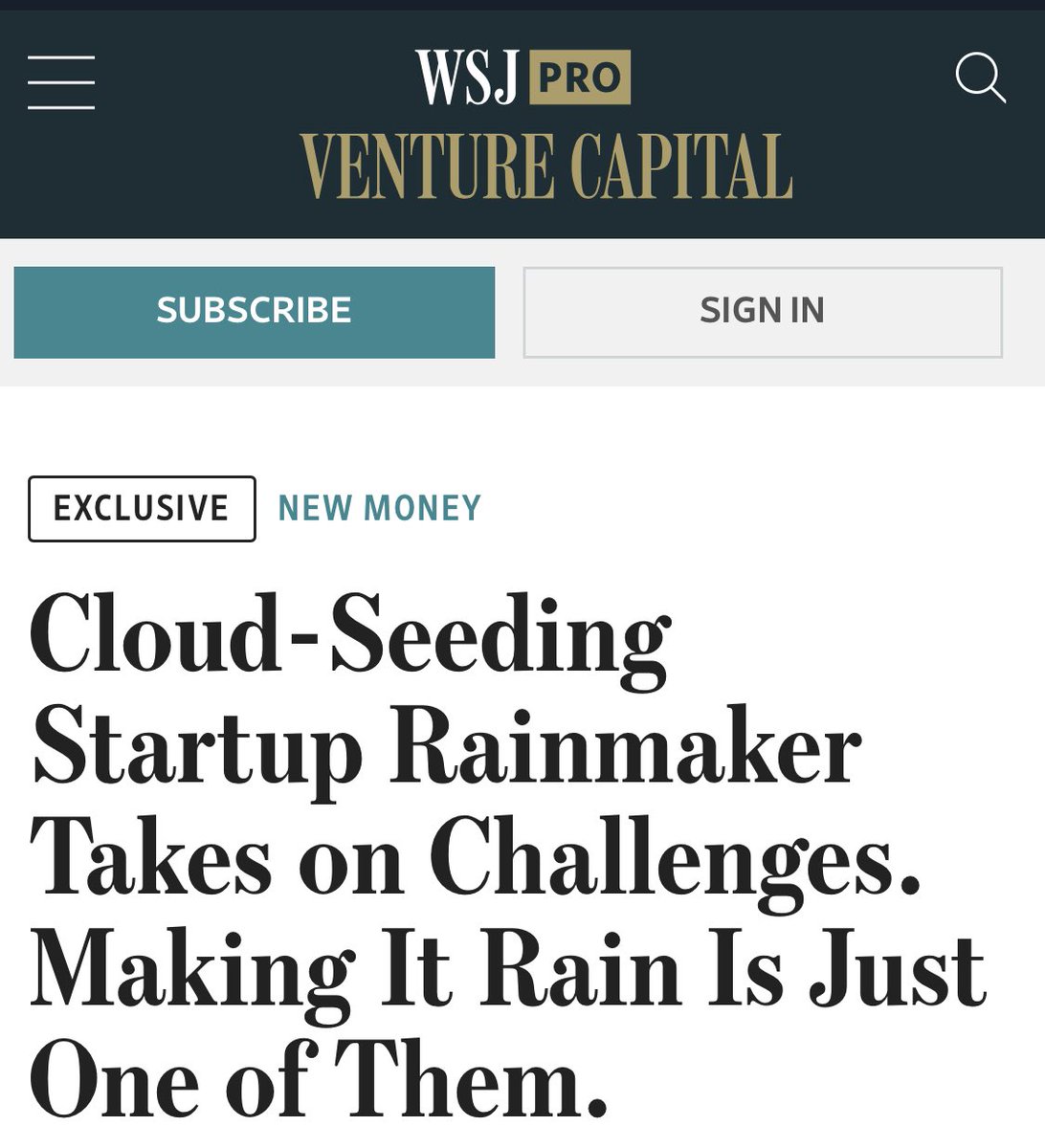 Announcing @RainmakerCorp ‘s $6.3M seed from @LongJourneyVC @1517fund @starship_vc @tamarackglobal @dayoneventures and angels like @garrytan and @balajis Our farms and ecosystems at risk of collapse because we are running out of water. Rainmaker’s cloud seeding solves this.