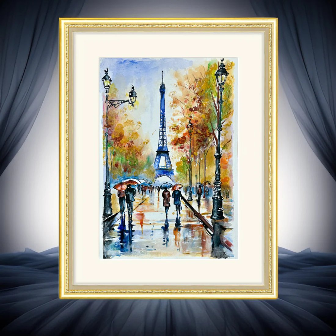 'Walking Around To The Eiffel Tower' Immerse yourself in the enchanting allure of a rainy day in Paris, captured beautifully on exquisite watercolour paper. #Paris #EiffelTower #originalart artcursor.com/products/walki…
