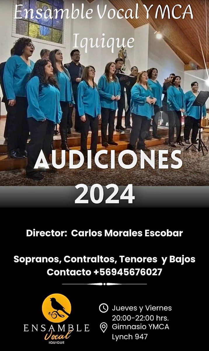 El Ensamble Vocal YMCA Iquique está llamando a Audiciones 2024. @Artenorte @elsoldeiquique @TeatroIquique @ElLongino @HombredeNoticia Información 👀👇