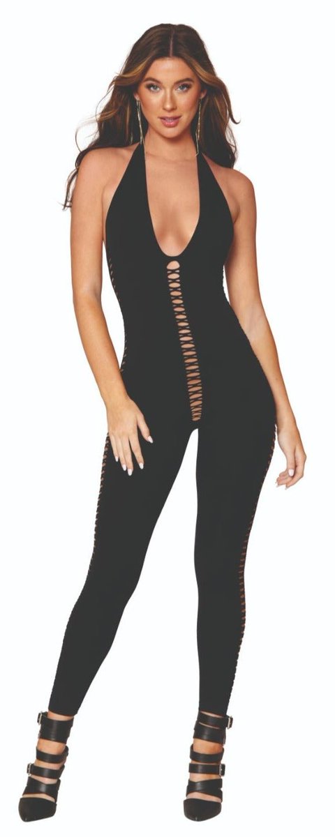 NEW! Halter Catsuit Bodystocking with Crisscross Detailing #fashion #ShoppingAddict 
Tab to Shop: ➤ bit.ly/4acA6jw