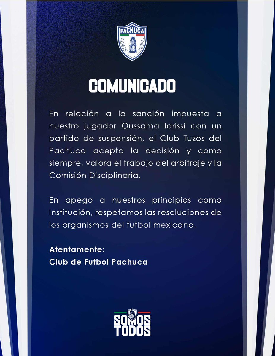 📜 | COMUNICADO DE PRENSA: Oussama Idrissi. #PachucaSomosTodos🤍💙