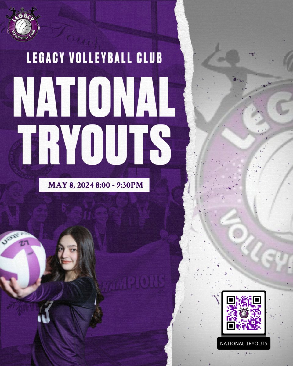 LegacyVC's tweet image. 🏐 Attention Volleyball Players! 🏐

We are hosting tryouts tomorrow, Wednesday, May 8, for our 18s National Team. Girls aged 16-18 are invited to showcase their skills! We’re looking for players for all positions to join our competitive team.