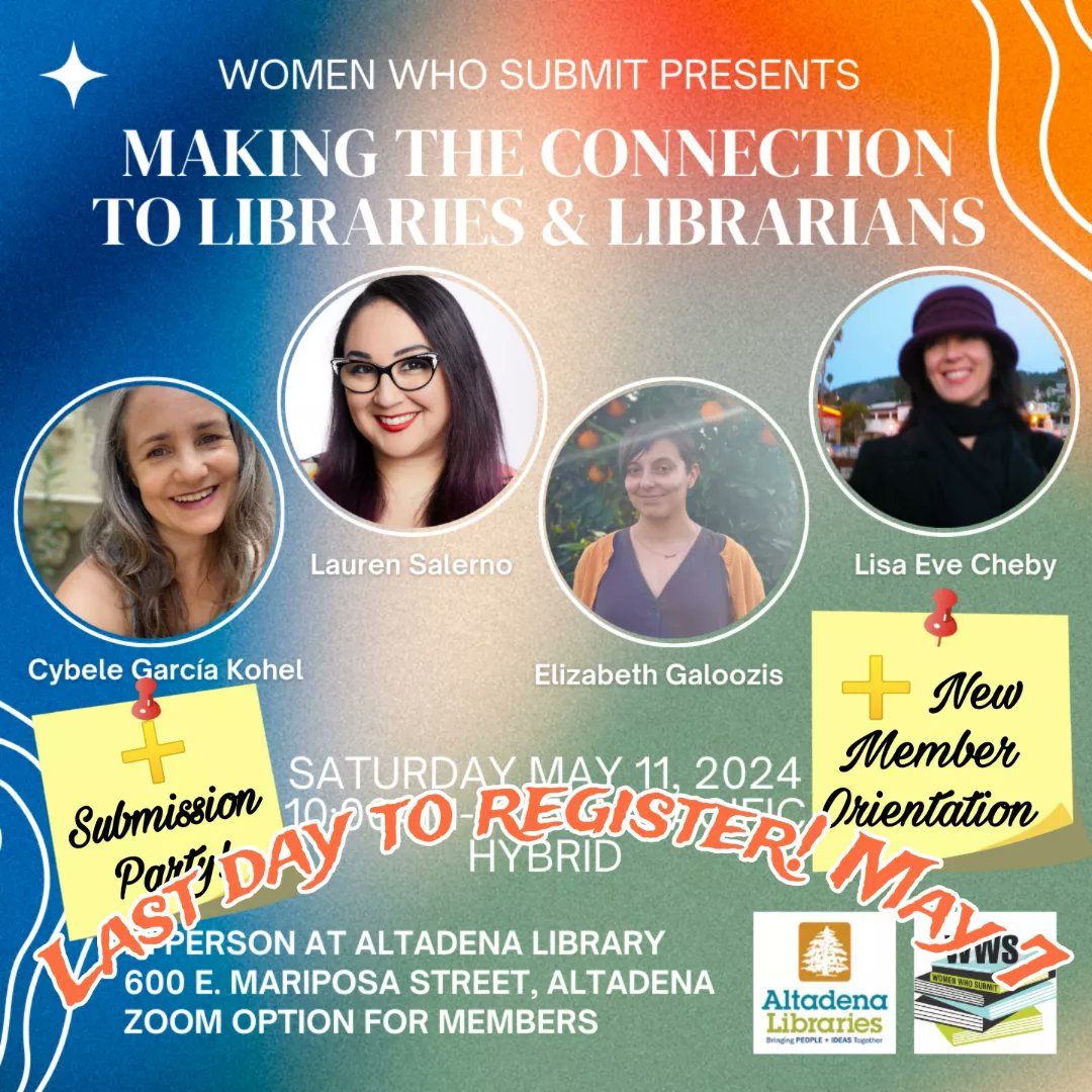 Registration DEADLINE TUESDAY, MAY 7TH. womenwhosubmitlit.org/workshops/ Returning WWS members: your instructions were emailed to u & posted on our private Facebook Group. DM us if u need. #womenwriters #NonbinaryWriters #libraries #librarians #research #workshops #bookpromotion