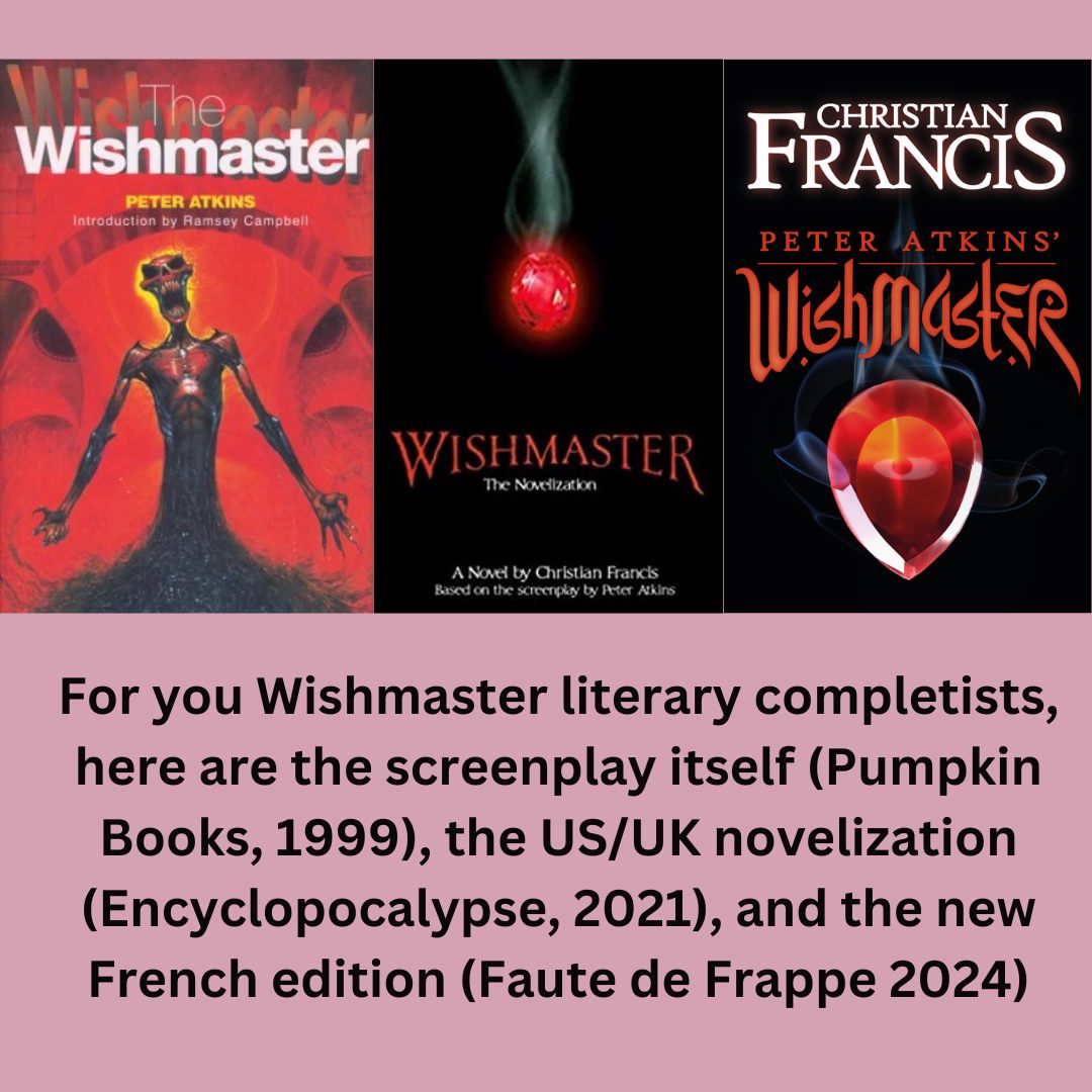 Merci beaucoup to #MarcFalvo for my copy of the French edition of #ChristianFrancis's novelization of #Wishmaster. Looks great, & has a brand-new intro by my legendary pal @robert_kurtzman!

#horrorcommunity #horrormovies #90shorror #monstermovies @TiedInFilm @EnPocalypsePub