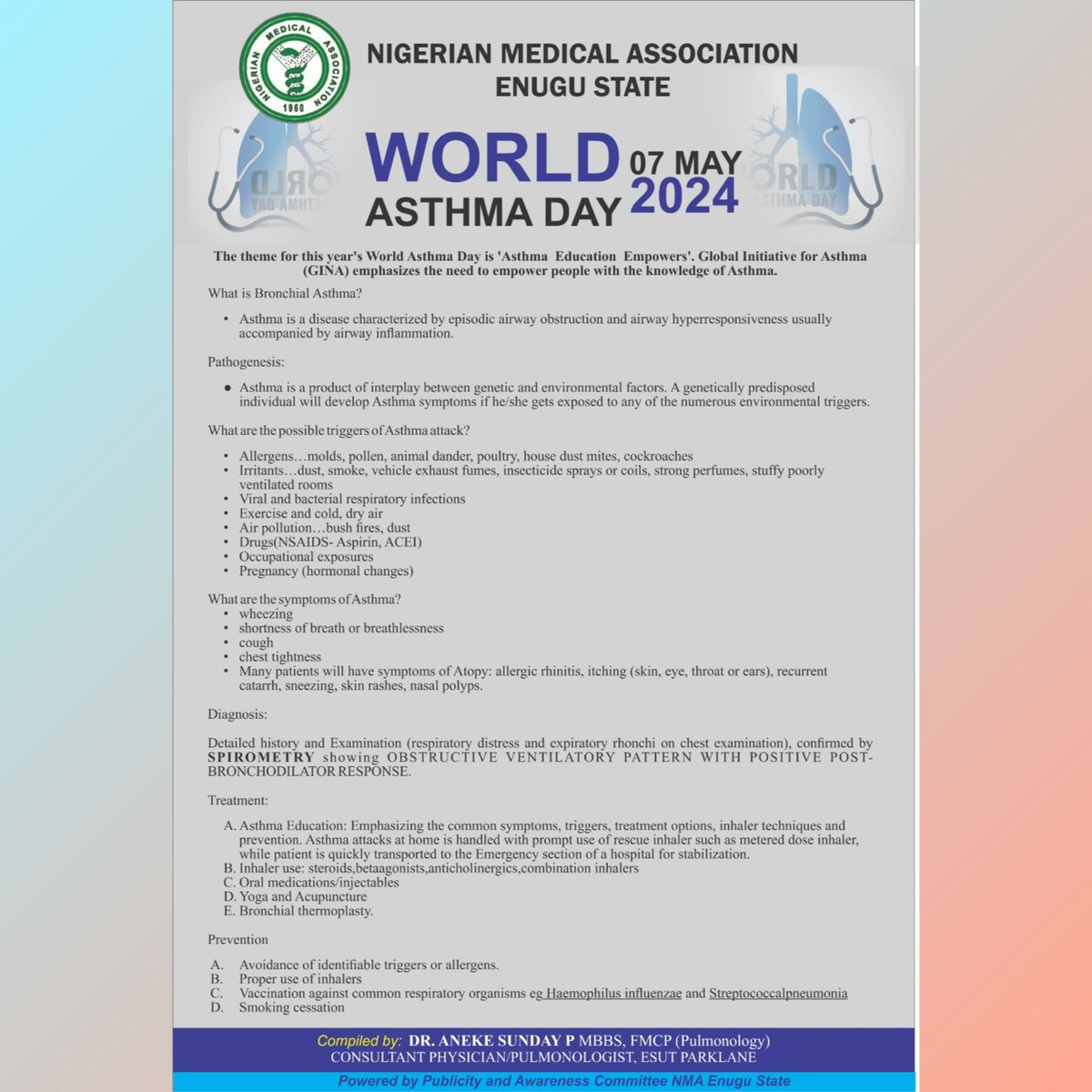 WORLD ASTHMA DAY 2024
#WorldAsthmaDay2024 
#WorldAsthma 
#WorldAsthmaDay 
#AsthmaEducationEmpowers