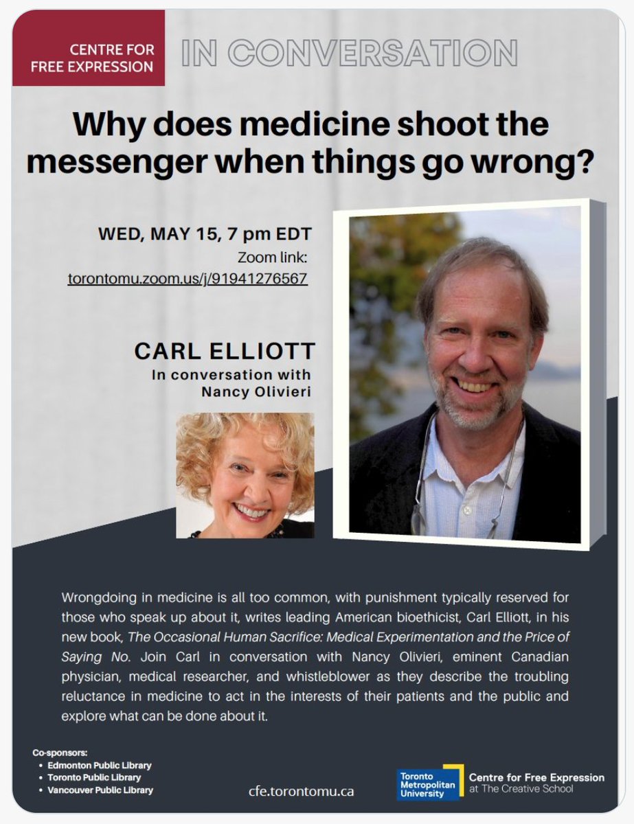 Why does medicine shoot the messenger when things go wrong? A conversation with @FearLoathingBTX Wednesday, May 15, 7 pm EDT Weblink: cfe.torontomu.ca/events/why-doe… Facebook: facebook.com/events/3632320…