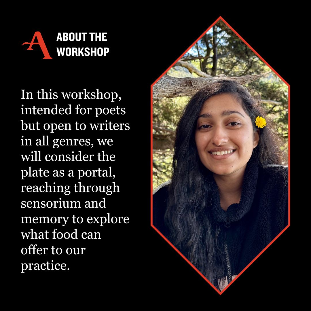 Join us on 5/18 at noon CST for 'The Plate is a Portal: Writing About Food' a virtual workshop led by Devi Sastry. Read food poems and discuss the role of food in our lives and culture. Uncover how food can inspire and nourish your writing. Learn more: buff.ly/3yafDyC
