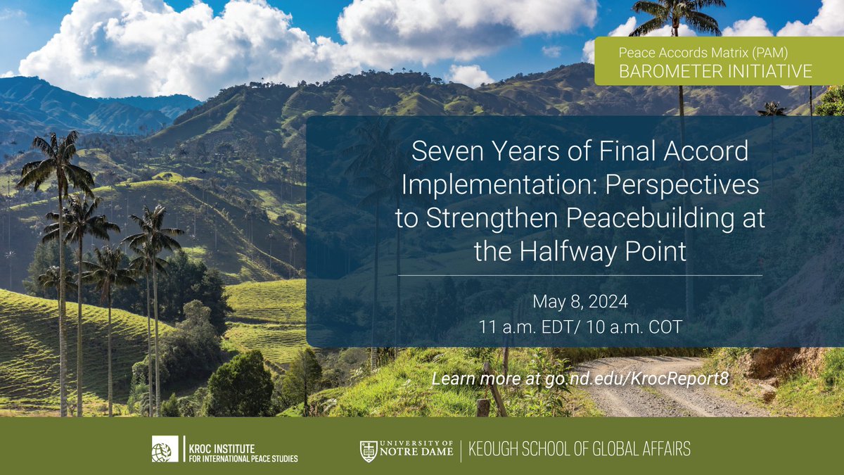 Join us TOMORROW as will present the main findings of its eighth comprehensive report on the implementation of the Final Agreement and the challenges and opportunities facing the Colombian peace process. Register now: go.nd.edu/KrocReport8