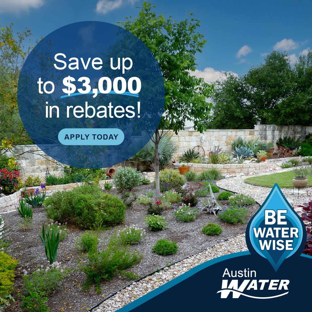 As summer approaches and water use peaks, it might be time to check out our WaterWise Landscape Rebate Program. Earn up to $3,000 in rebates, save on monthly bills, & help protect our city’s natural resource for future generations! Learn more & apply: austintexas.gov/department/reb…