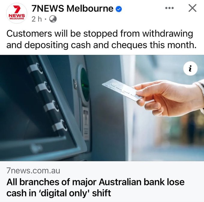 BREAKING: Macquarie bank goes cashless this month Bloody conspiracy theorists right again ... 🚨🚨🚨