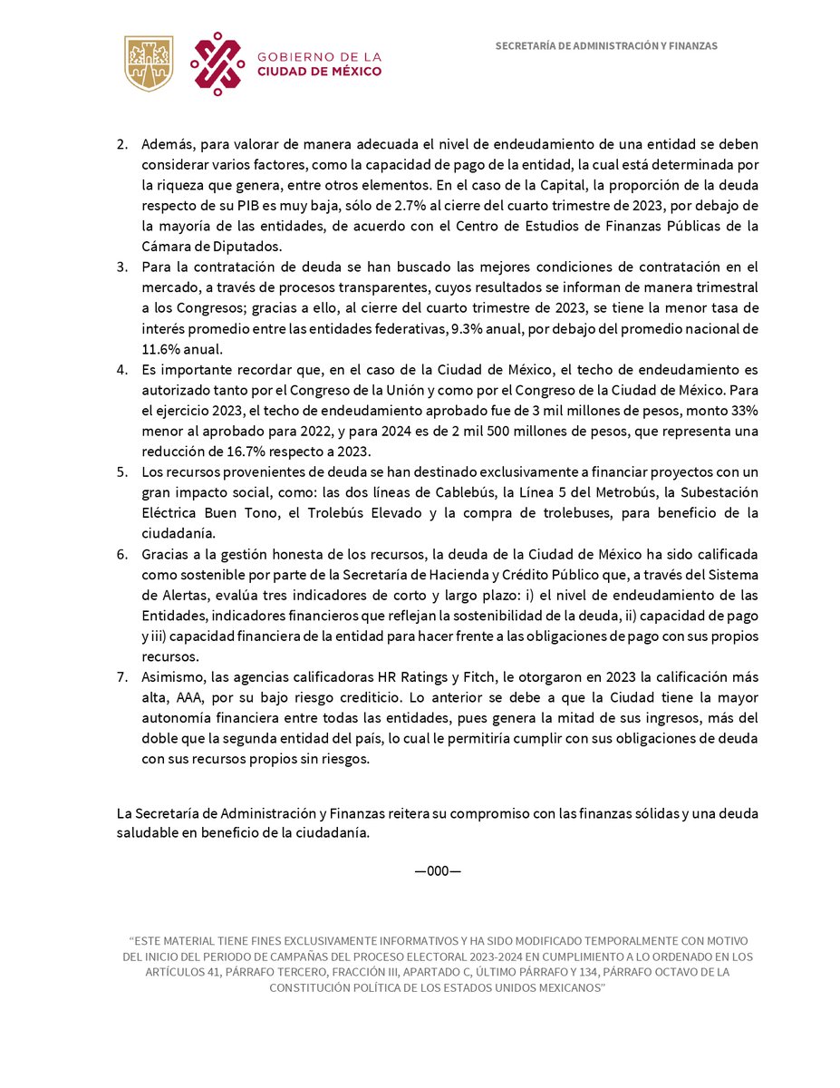 Tarjeta informativa 📰 | La SAF aclara lo siguiente sobre la deuda pública en la Ciudad de México: