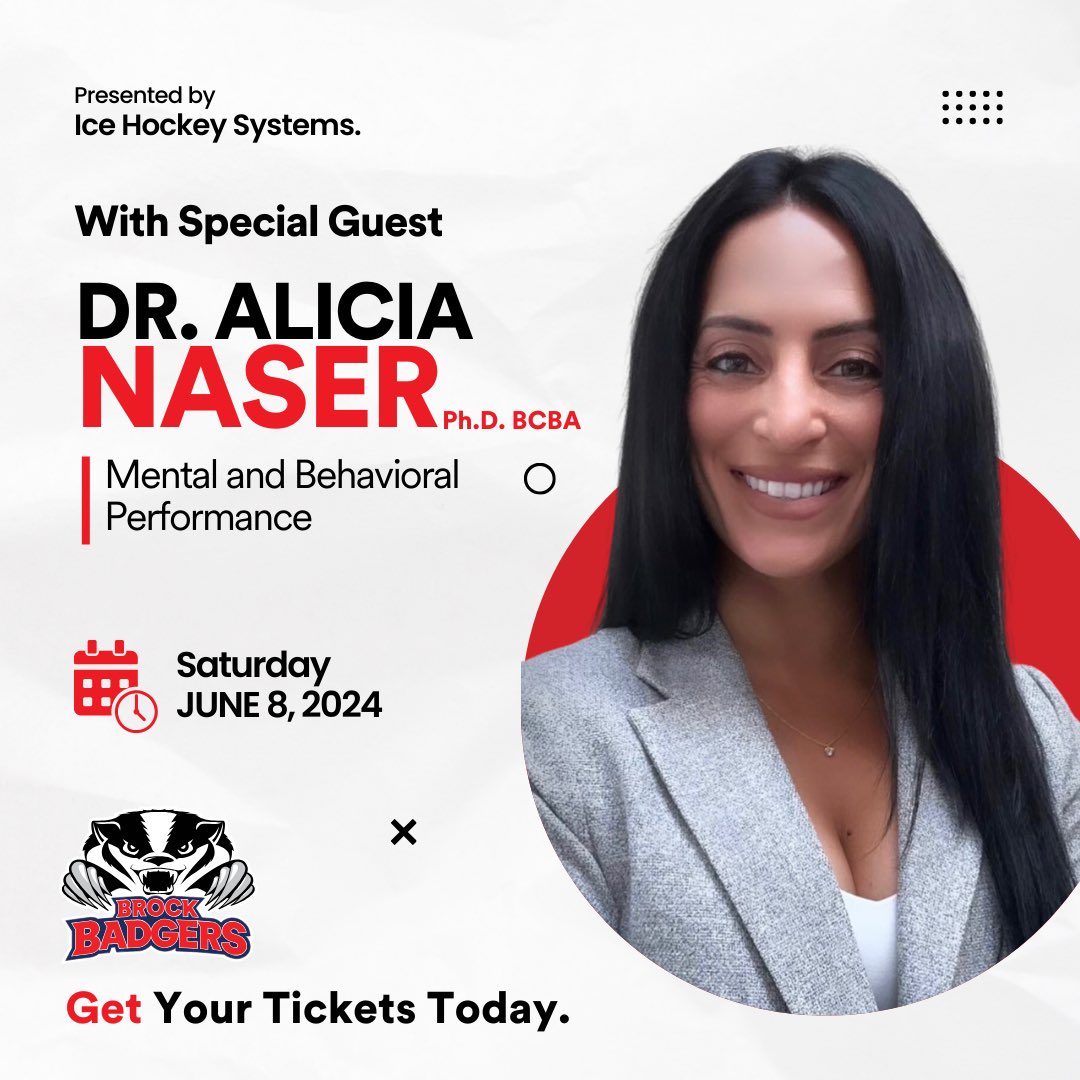 Dr. Alicia Naser is a Certified Behaviour Analyst who works with high performance athletes at the D1, AHL, and NHL level to help them optimize their performance and handle pressure. Hear her speak on June 8th for the High Performance Hockey Seminar Presented by @icehockeydrills!