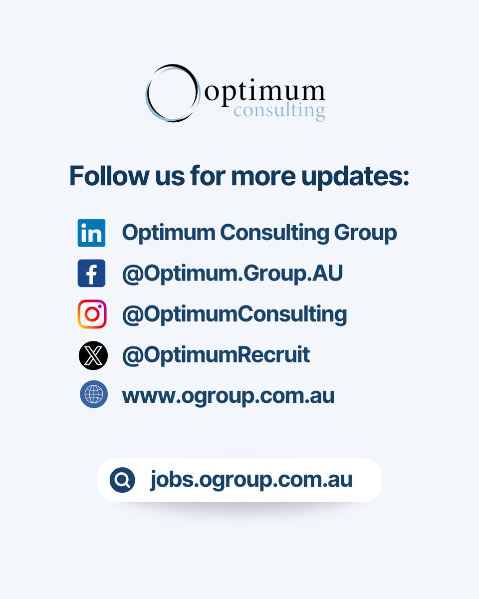 For more job ads, visit
jobs.ogroup.com.au

#jobhiring #jobs #jobpost #applynow #hiring #optimumconsulting #recruitment