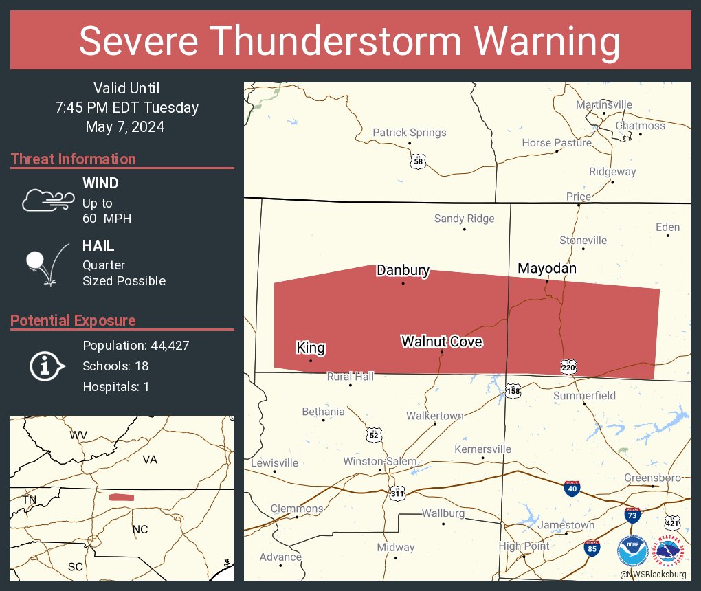 Severe Thunderstorm Warning including King NC, Mayodan NC and Madison NC until 7:45 PM EDT