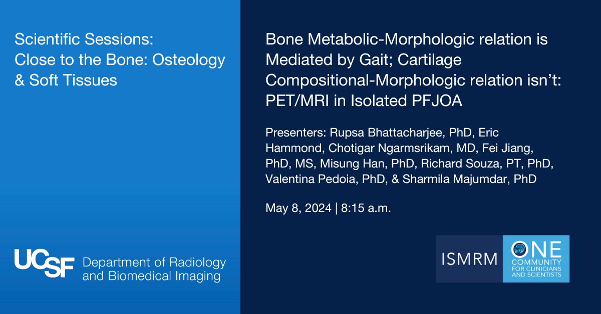 Researchers from @UCSFimaging, @UCSFPT & @UCSF_Epibiostat will be presenting during this morning's Scientific Session at @ISMRM. Check out what they'll be presenting. #ISMRM24 #ISMRM