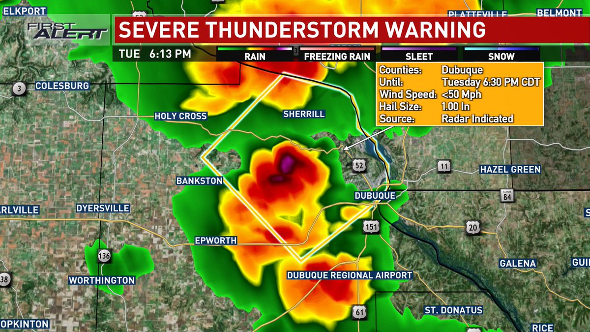 Severe Thunderstorm Warning until May 07 6:30PM for Dubuque County. More info: kcrg.com/weather/severe…
