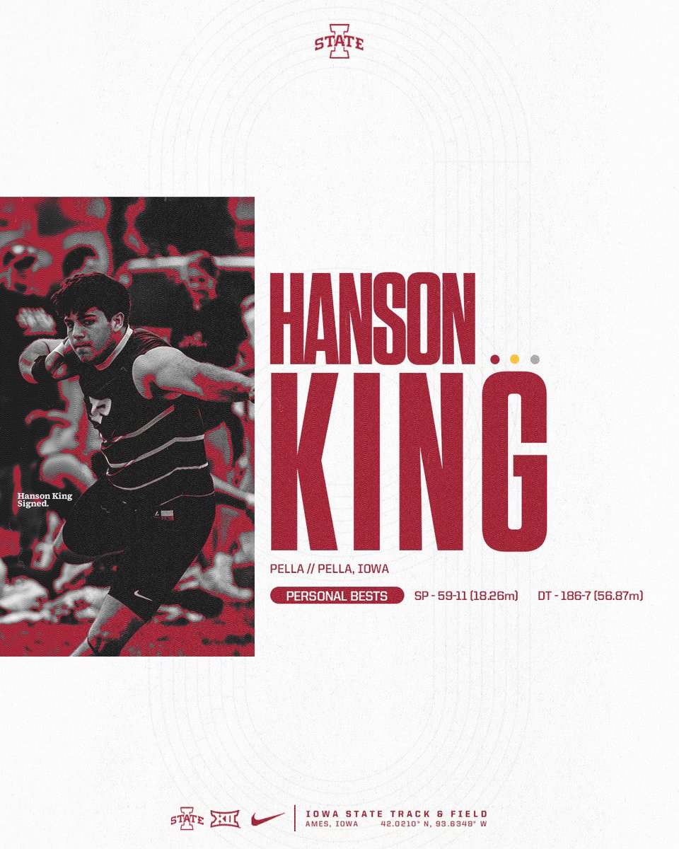 𝑺𝑰𝑮𝑵𝑬𝑫: Hanson King   ‣ ‘24 Shot Put and Discus Drake Relays Champ ‣ 2024 Indoor State 3A Shot Put Champ #Throw4ISU